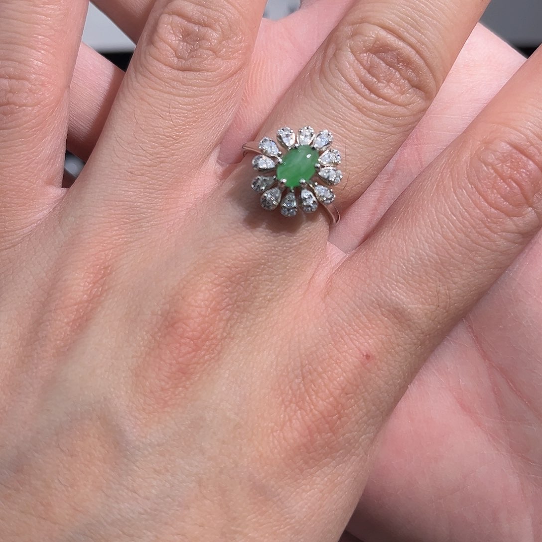 翡翠戒指银S925镶嵌567888