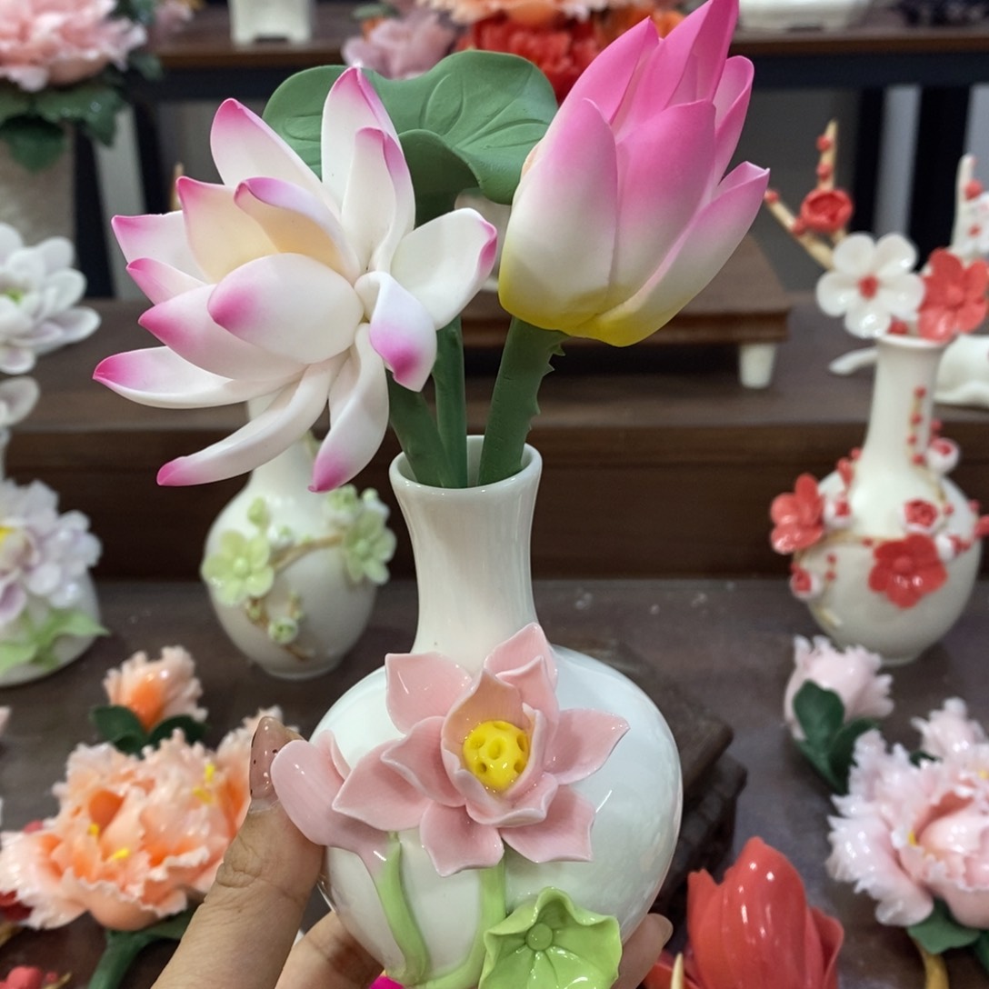瓷片陶瓷手工花摆件
