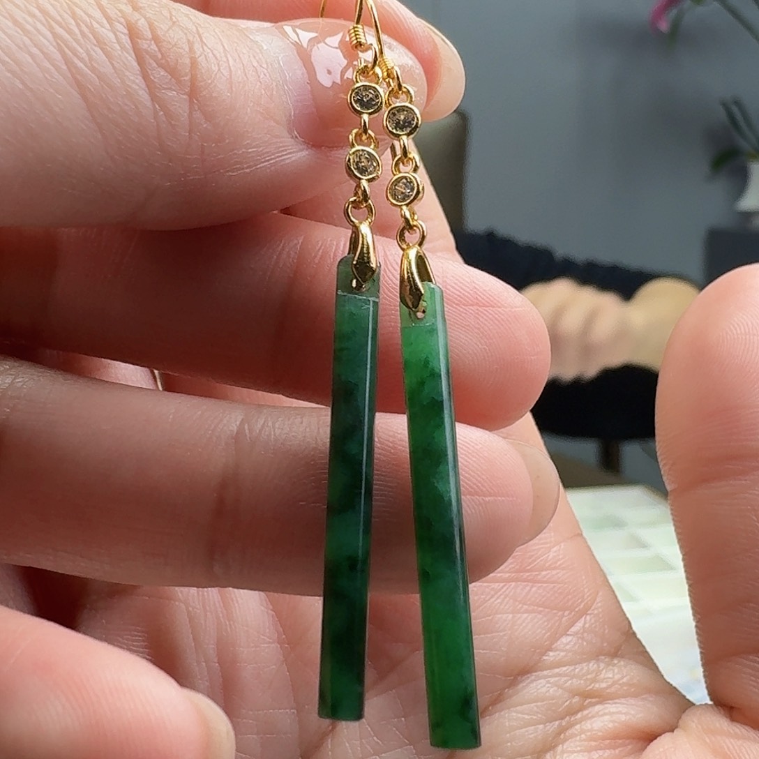 翡翠耳饰银S925镶嵌天然