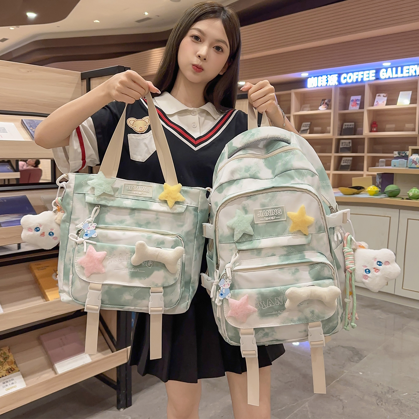 扎染书包女初中生大容量高颜值高中双肩包小学生清新校园旅行背包