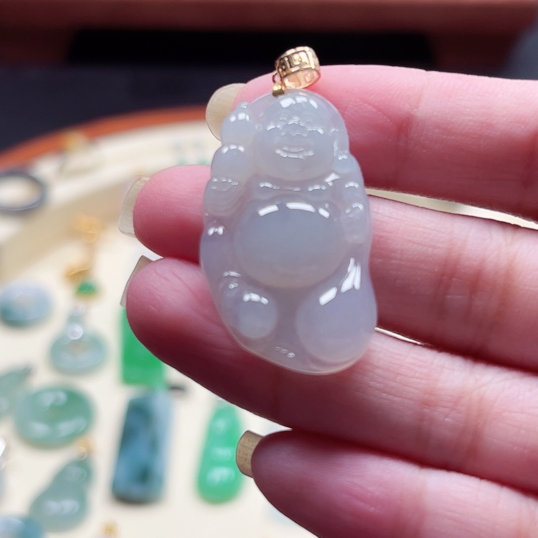 翡翠18K金镶嵌吊坠(不含链)佛公