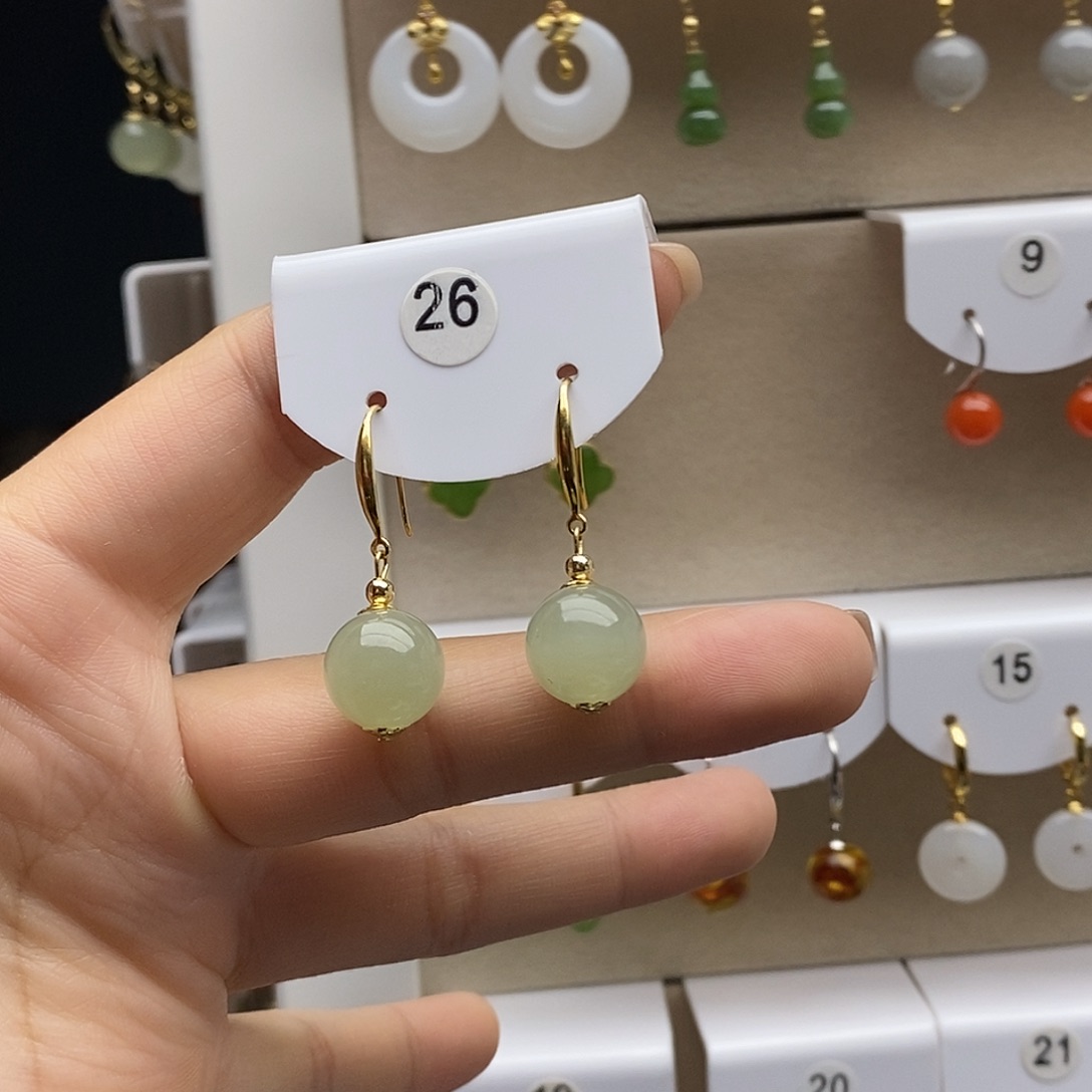 和田玉银S925镶嵌耳饰