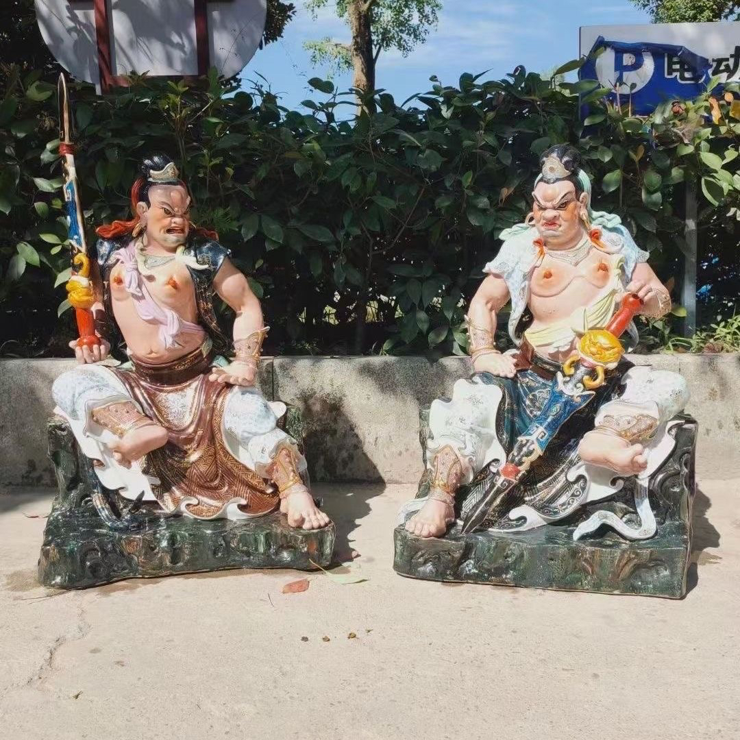 哼哈二将门神摆件仿古雕塑陶瓷金刚菩萨佛像家居装饰乔迁高档75cm
