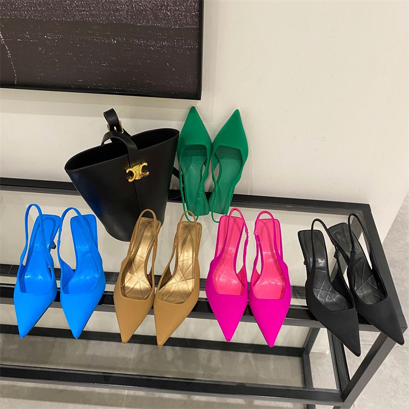 2025春季新款法式气质浅口高跟鞋网红女鞋细跟尖头后绑带包头单鞋