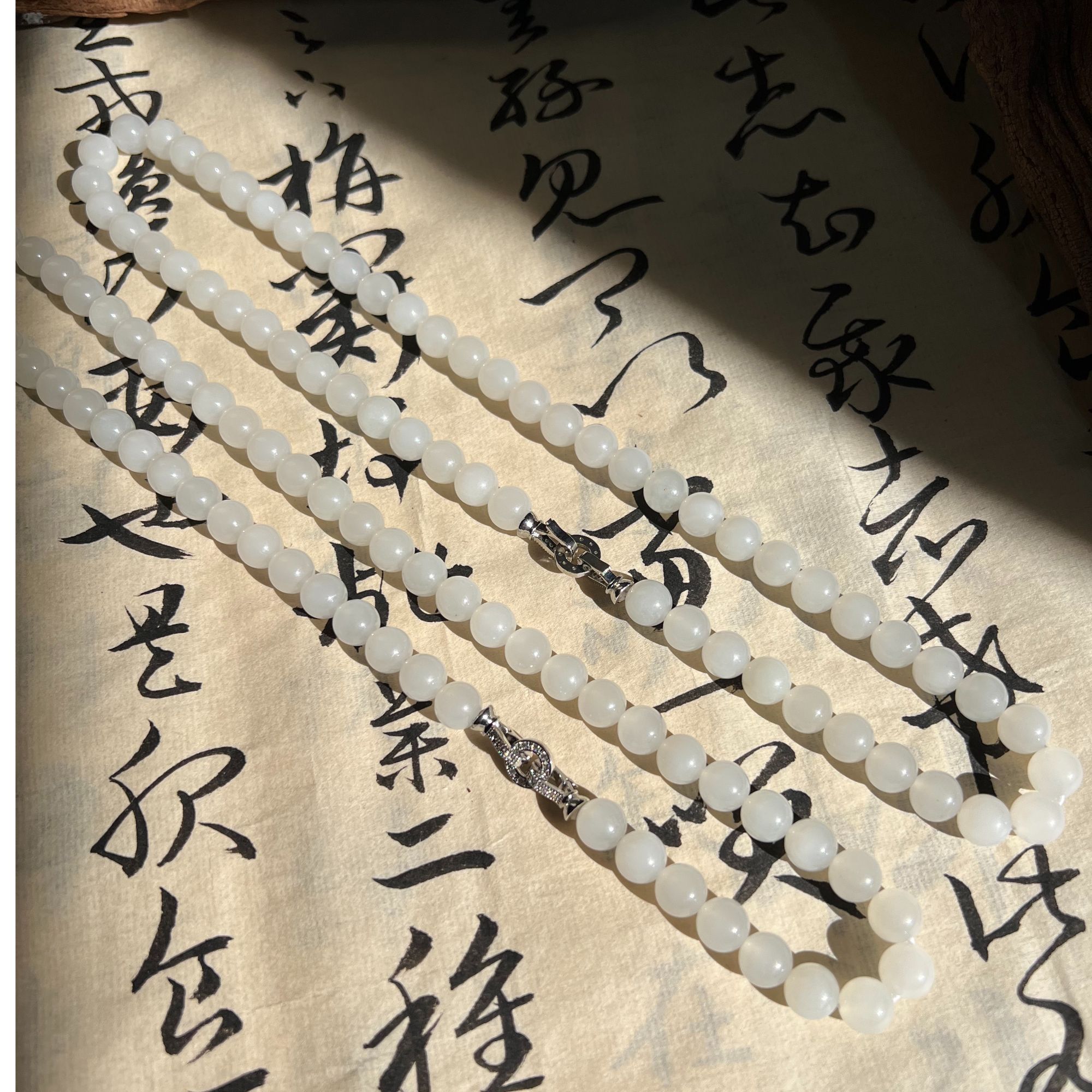 【熹梵】“悦”系列-和田玉白玉卡8妈妈链百搭