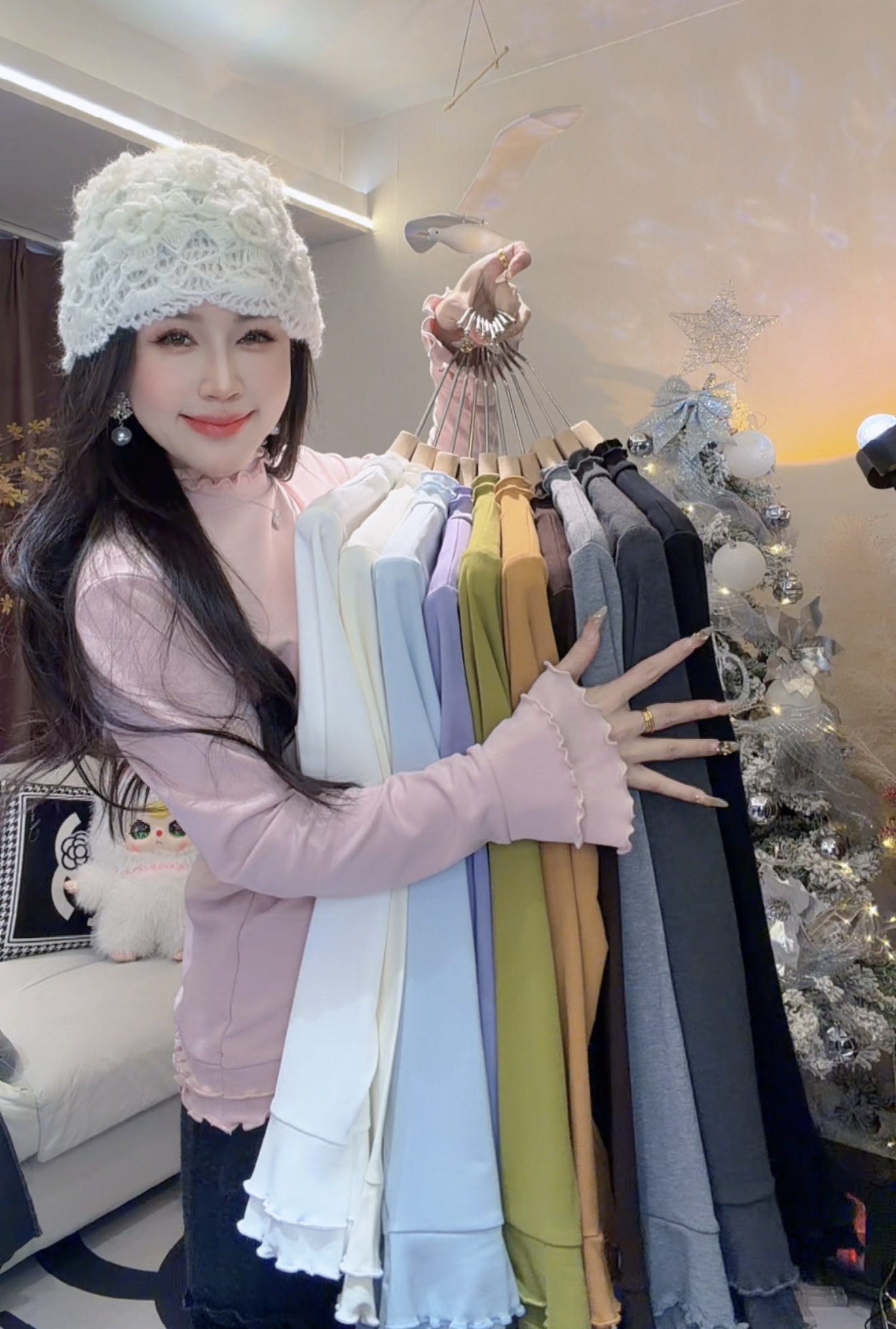 LX~韩系秋冬时尚百搭宽松木耳边设计感多色磨毛打底7091