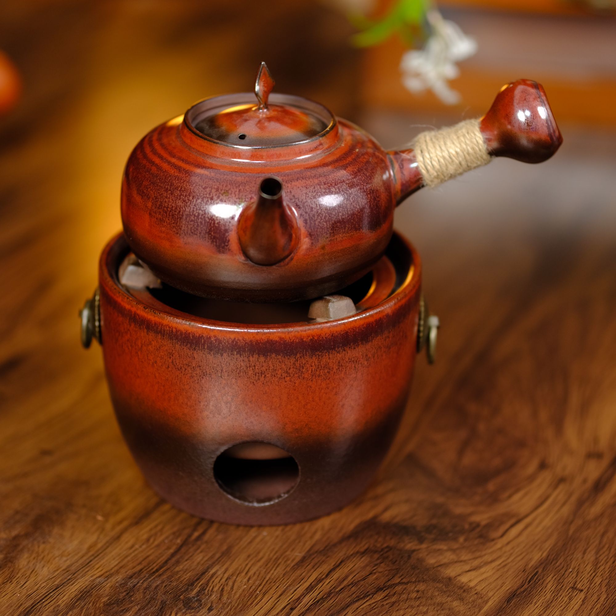 章一山-550cc手工窑变砂铫朱泥壶户外电茶壶煮水壶碳火炉茶具茶器