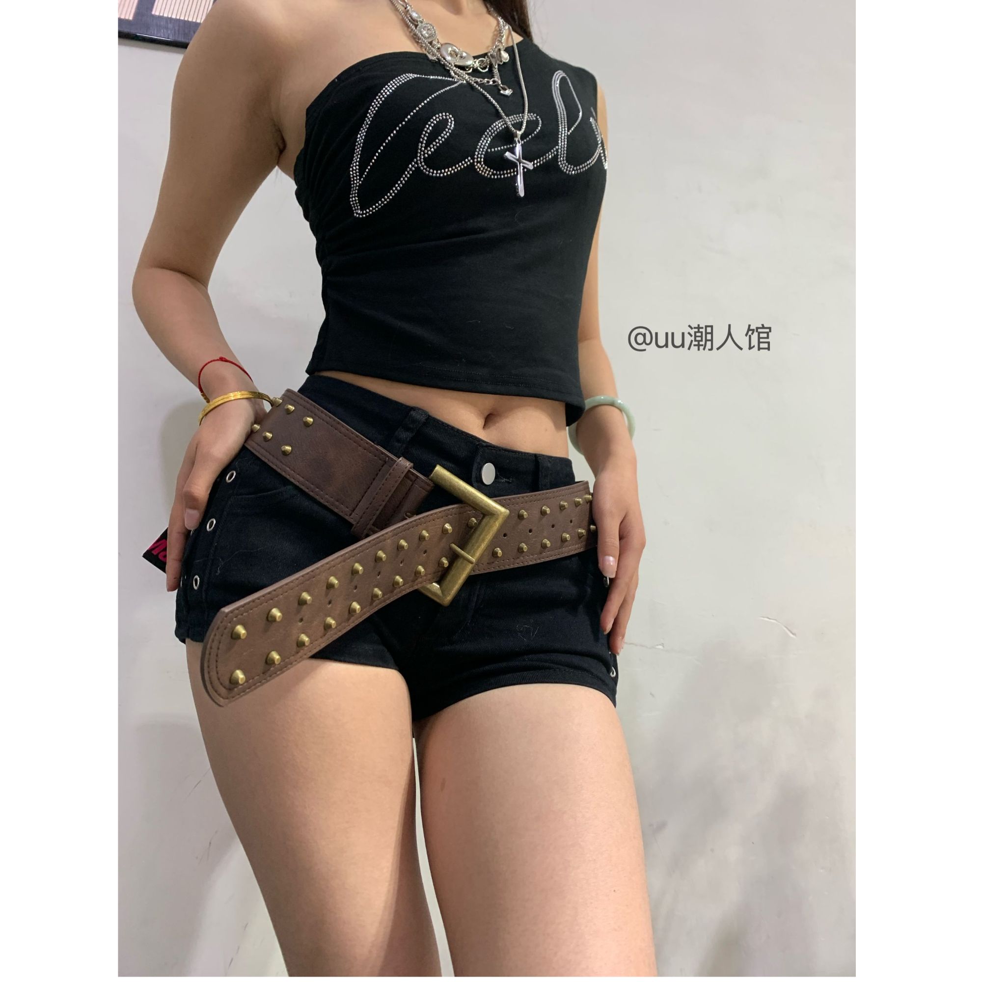 美式复古辣妹风宽版铆钉宽腰带女西部风个性腰封配裙子牛仔裤皮带