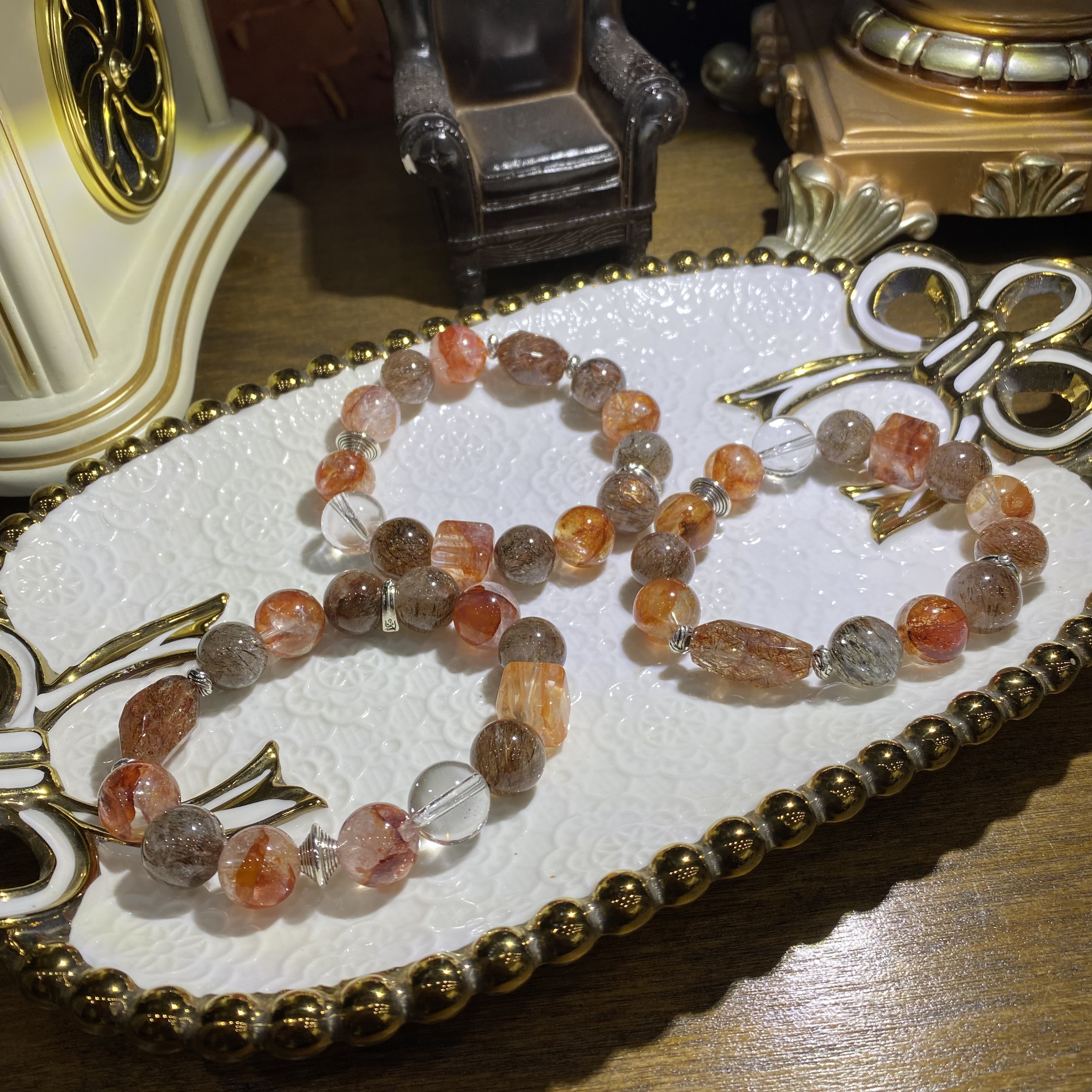 D301-天然黑金超七搭配胶花水晶手链设计款单圈-多样性发其一