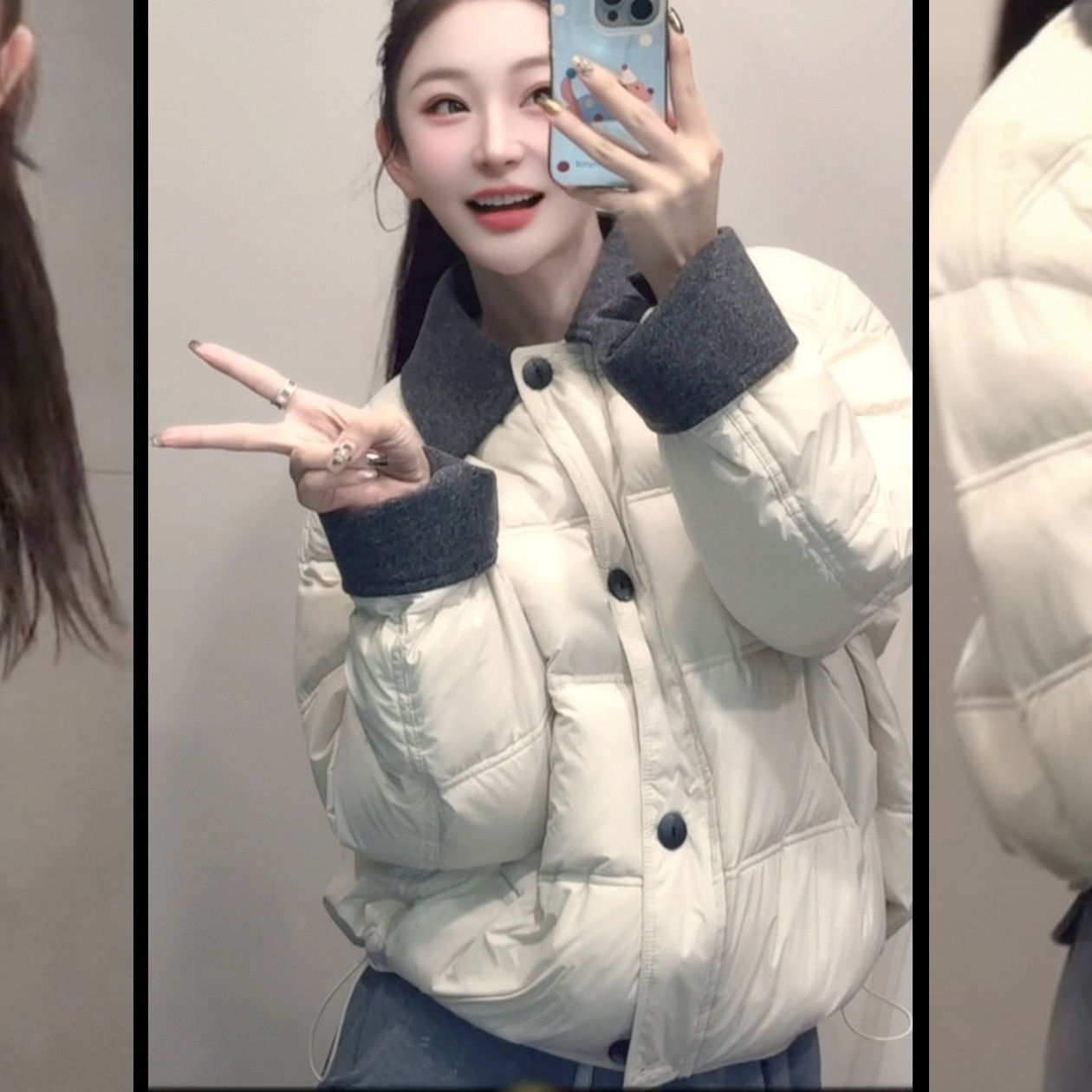 《比利时》2025蓉蓉家冬季新款90白鸭绒设计感毛呢翻领撞色羽绒服