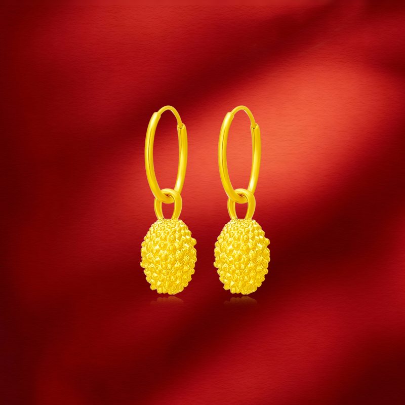 【思思专享】足金999 榴莲耳环  纳金添喜 AP 91593