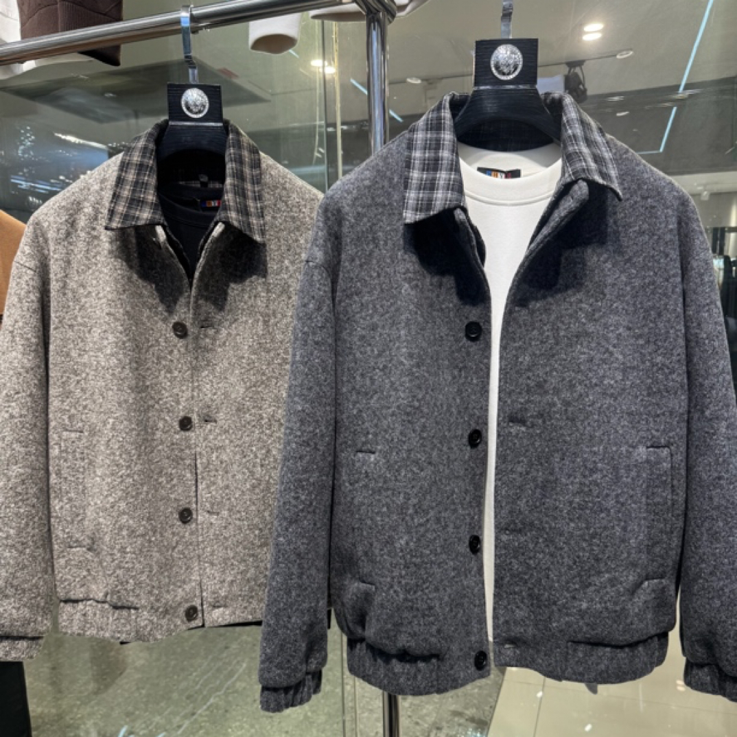 秋冬新款高品质羊毛呢料格纹假两件外套衬衣领韩系简约时尚百搭款