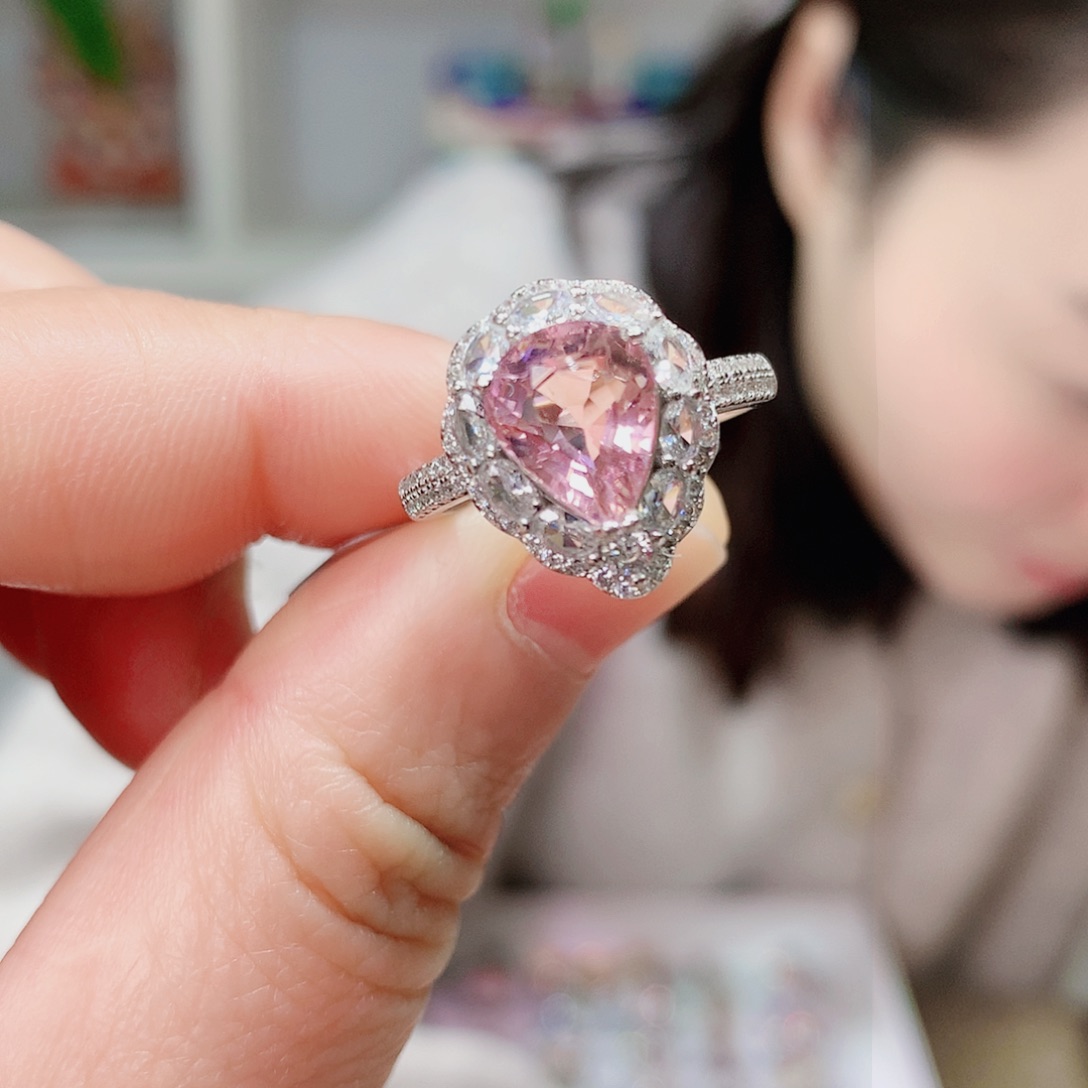 碧玺戒指银S925镶嵌戒指超美