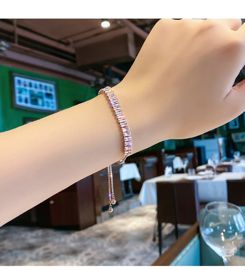 铜合金合成锆石手链 超闪轻奢满钻锆石手链  ins小众设计网红抽拉
