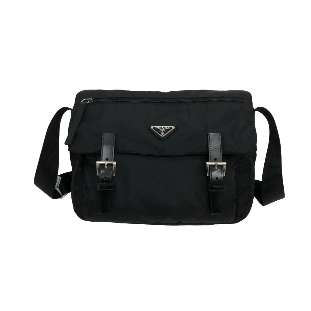 99新 Prada/普拉达 普拉达休闲时尚百搭尼龙中号黑色斜挎包728