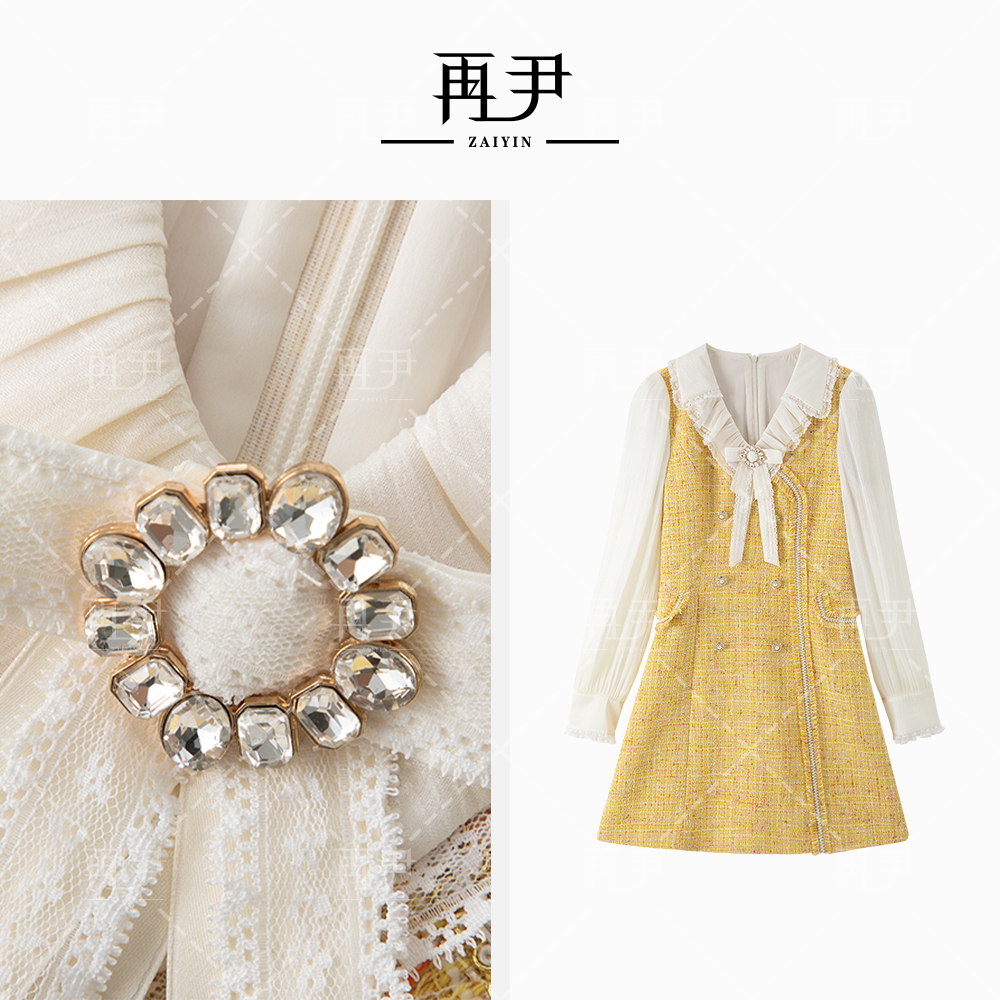 【流光月锦】新款秋冬季撞色假两件设计感小众半身裙子GY53072129-1