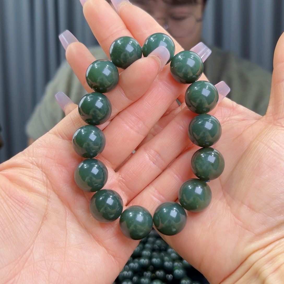 和田玉未镶嵌手串天然和田玉新疆且末蓝料16微暇