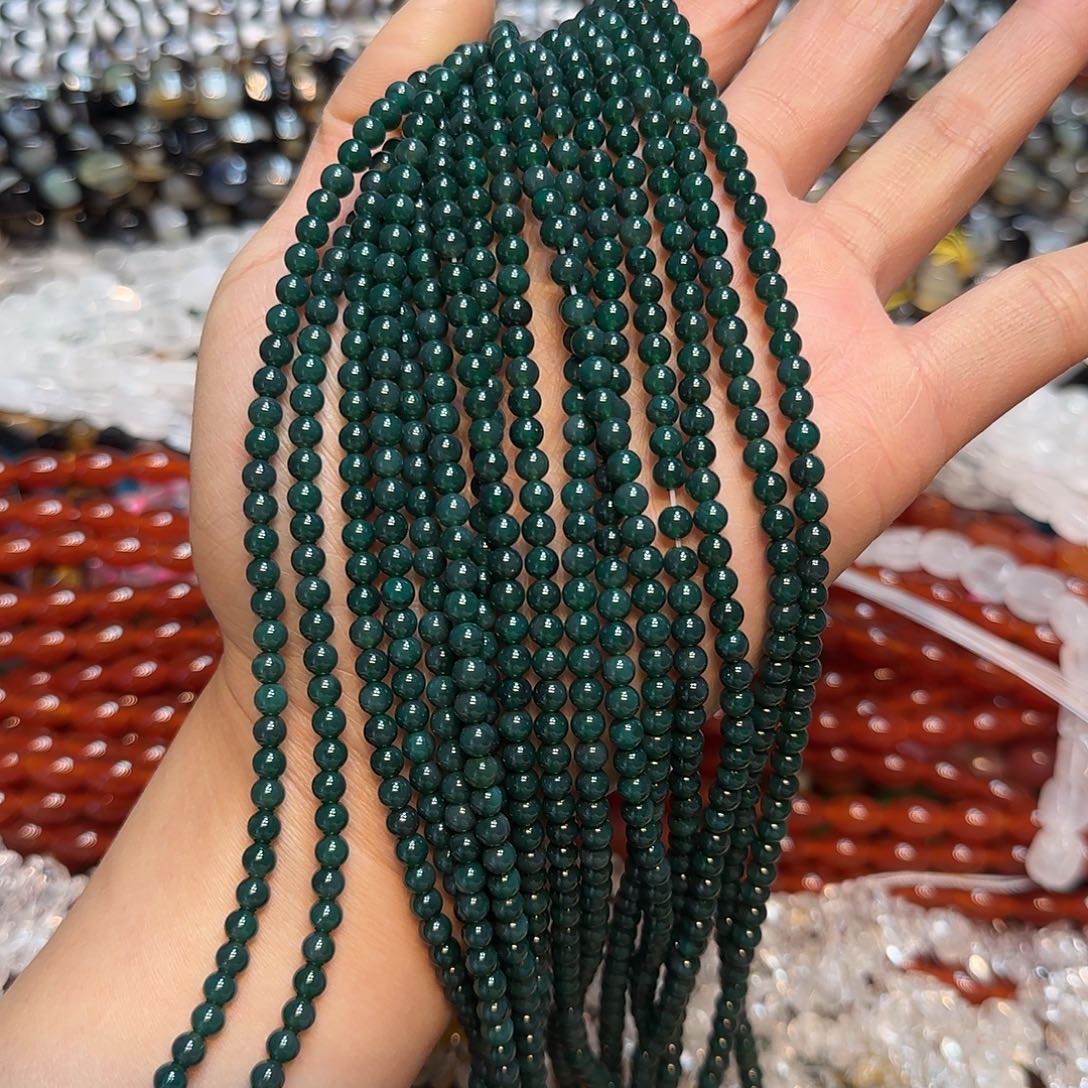 玛瑙/玉髓未镶嵌珠宝半成品A货绿玛瑙一条4mm