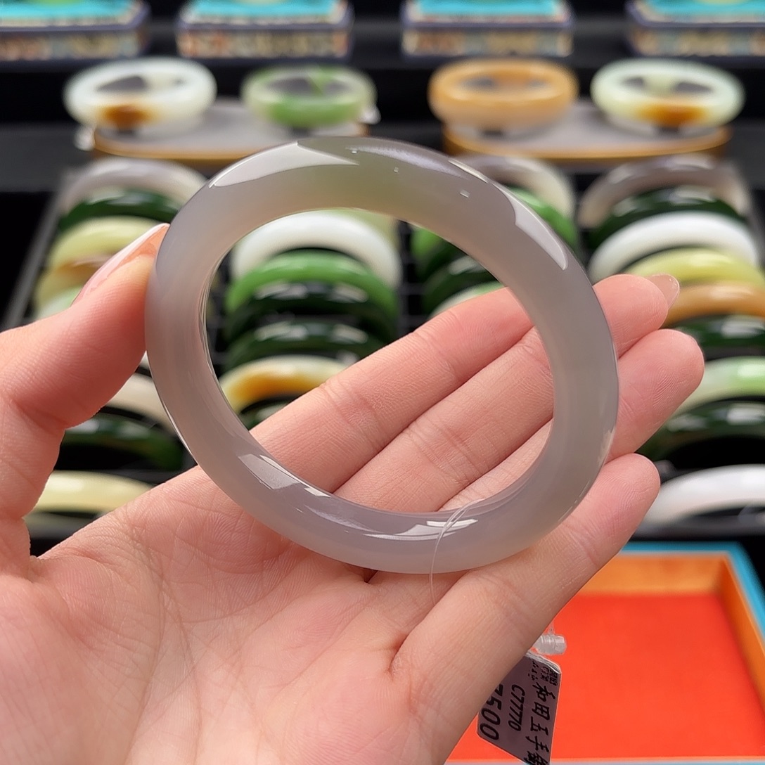 和田玉未镶嵌手镯56.6 难得万内紫翠双色！高颜值！高性价比！