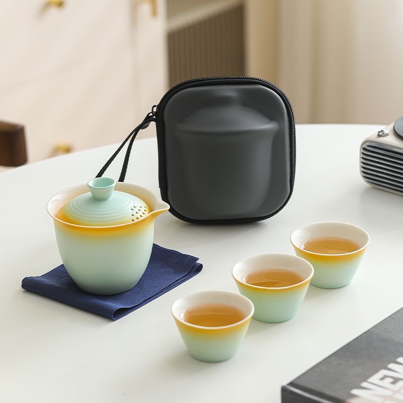 B075-渐变色旅行茶具陶瓷快客杯