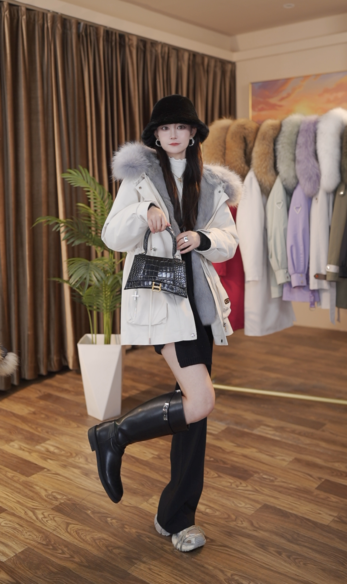 钰言【温美人】长毛马甲款可拆卸皮草派克服