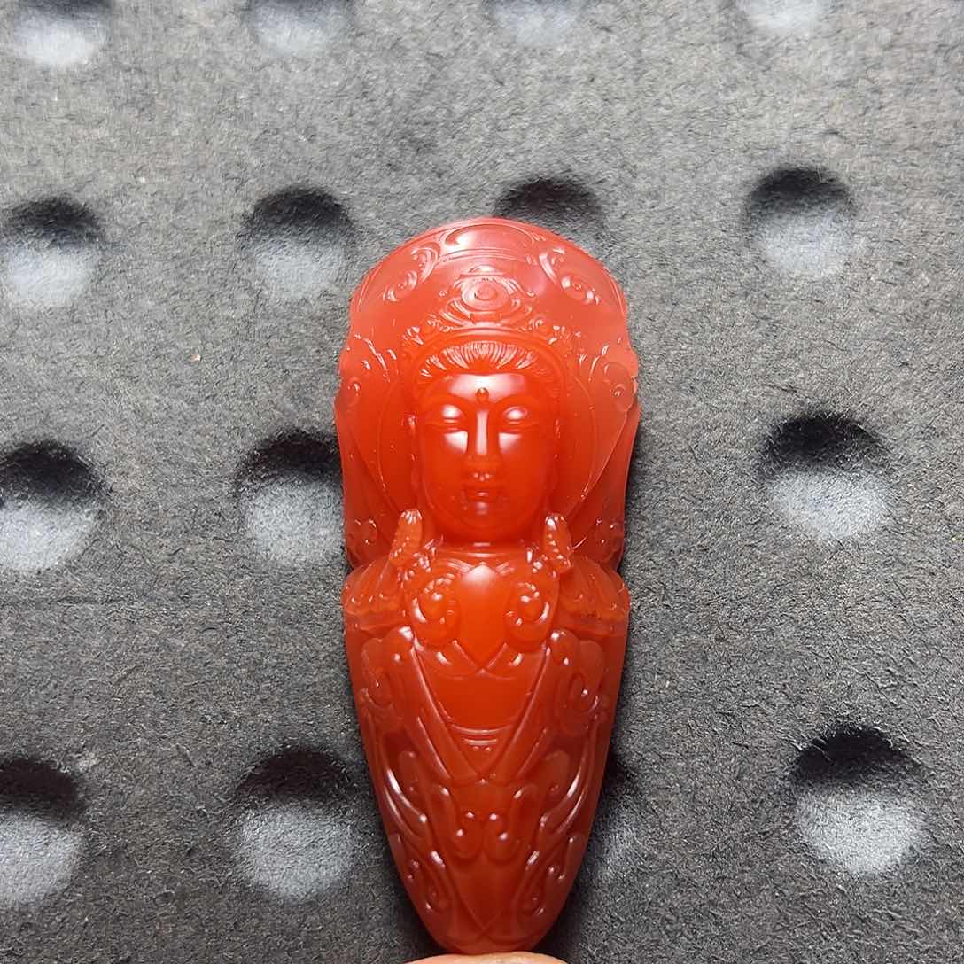 未镶嵌杨柳滴水洞料南红度母挂件南红玛瑙