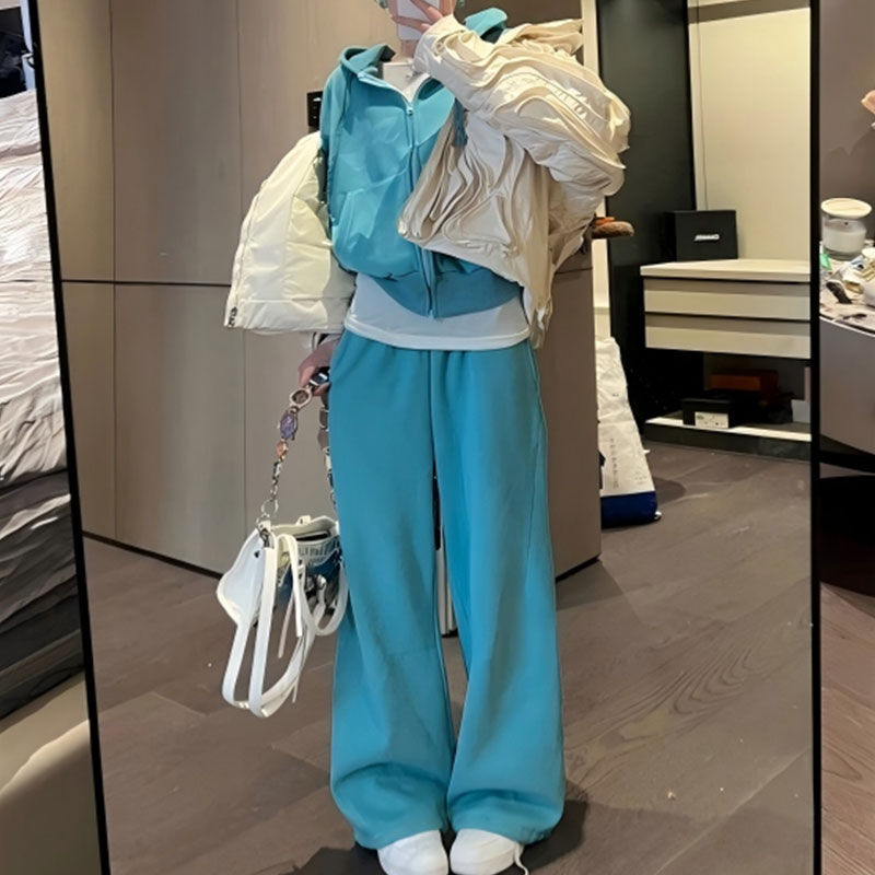 X-SHUI【小清新】甜酷高能元气加绒秋冬连帽休闲套装2026新款套装