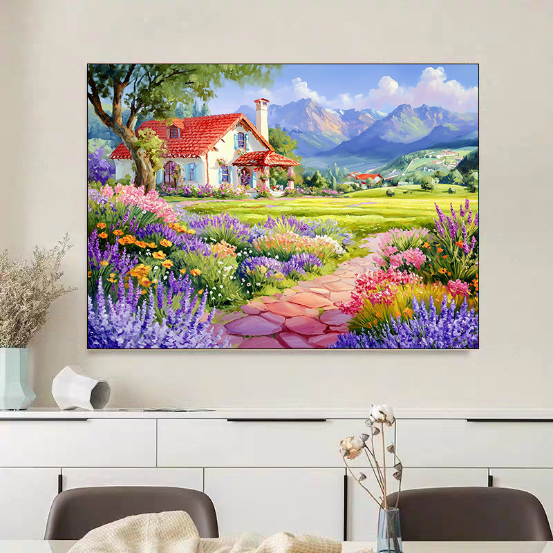 油画薰衣草小屋2025新款十字绣大格满绣65颜色60*80cm【裸包无针】