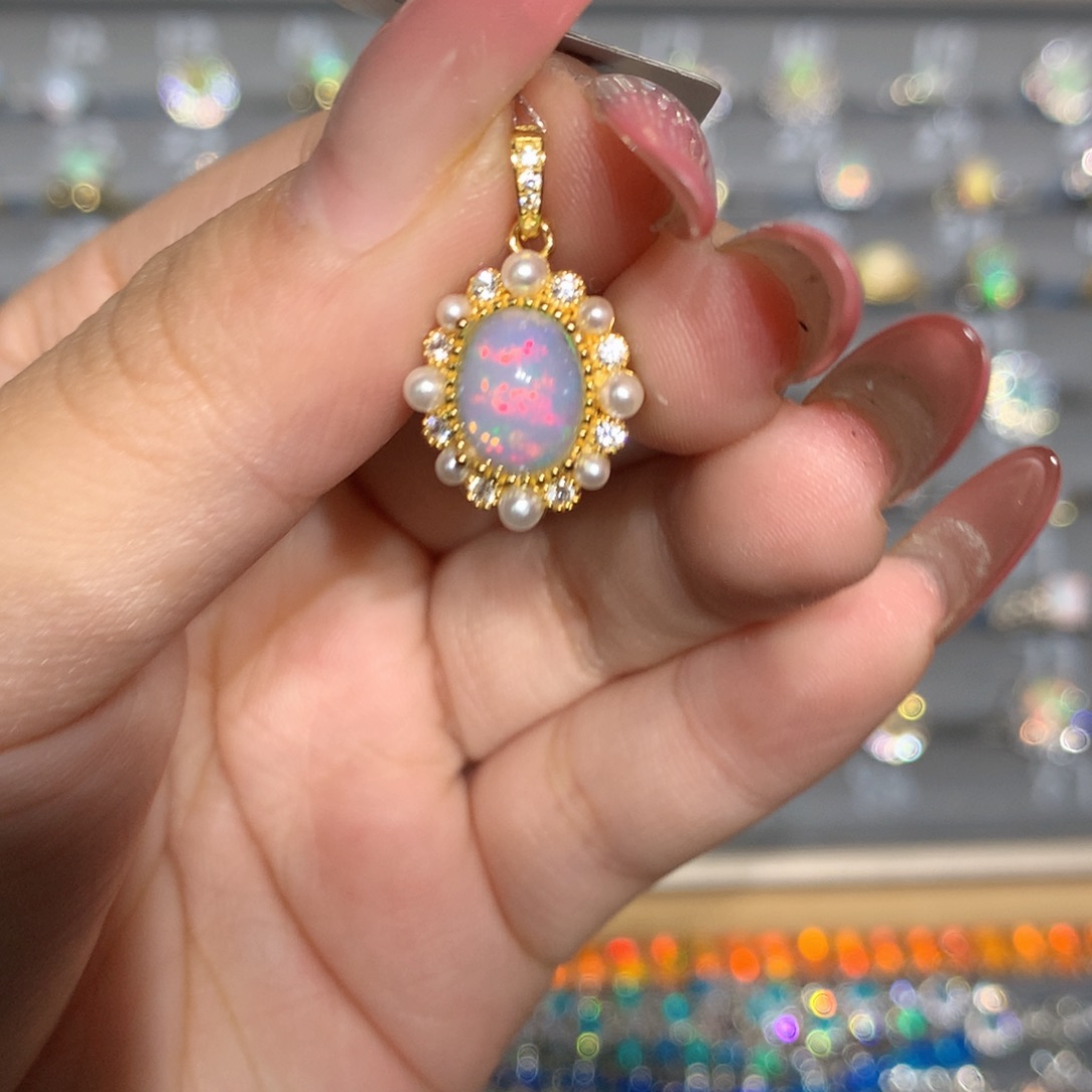 银S925镶嵌欧泊欧泊吊坠l