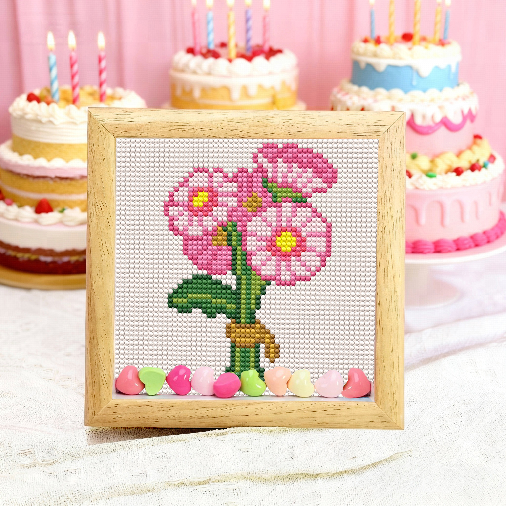 真玻璃相框小雏菊钻石画2025新款高级感十字绣治愈系花卉带框摆件