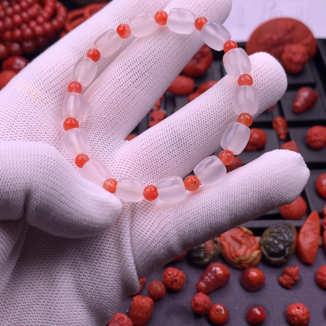 南红玛瑙未镶嵌南红保山荔枝冻桶珠手串8mm+