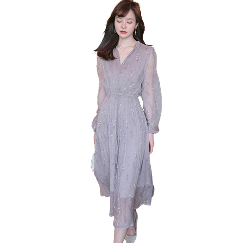 聚酯纤维100%收腰2024连衣裙小心机秋季轻熟风日系轻松新款碎花裙