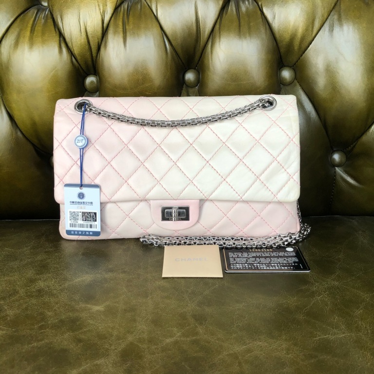 95新 Chanel/香奈儿 安洁利CHANEL粉白大号2.55单肩包 WHL502025H