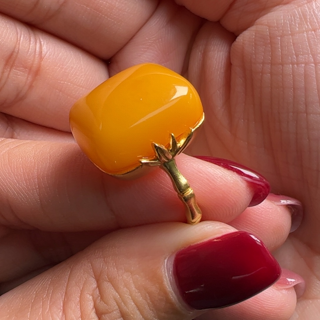 蜜蜡戒指银S925镀金镶嵌