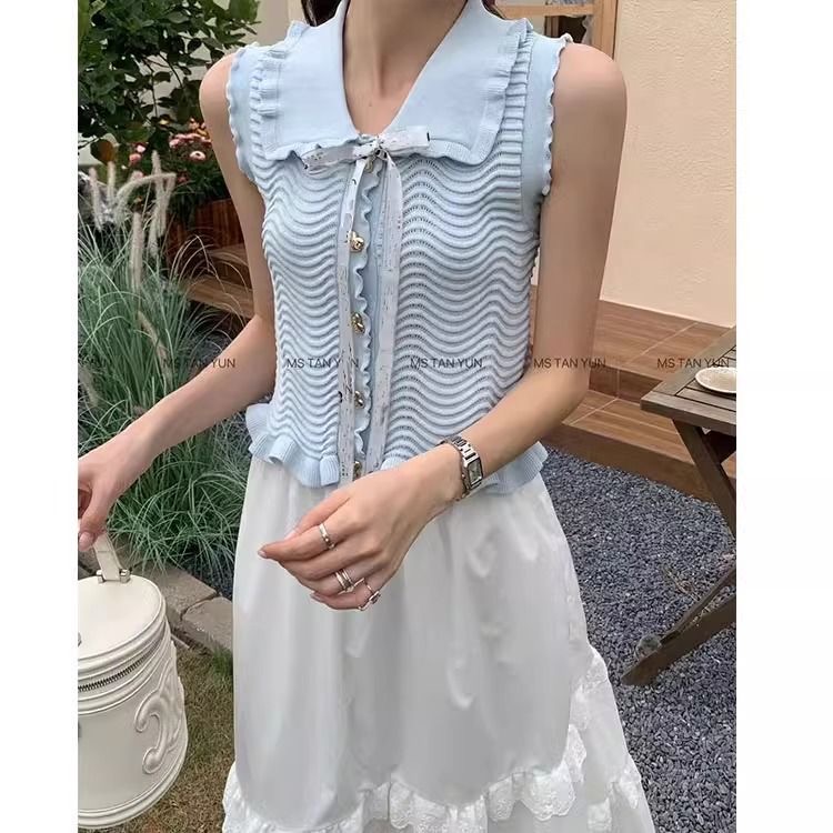 【奶蓝初恋日记】飘带针织上衣➕荷叶边半身裙两件套（无运费）