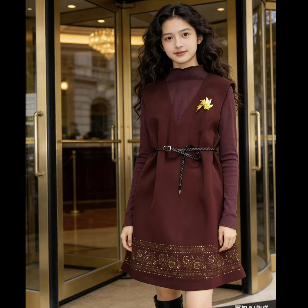 AL2025秋季时尚气质百（背心连衣裙女宽松两件套套