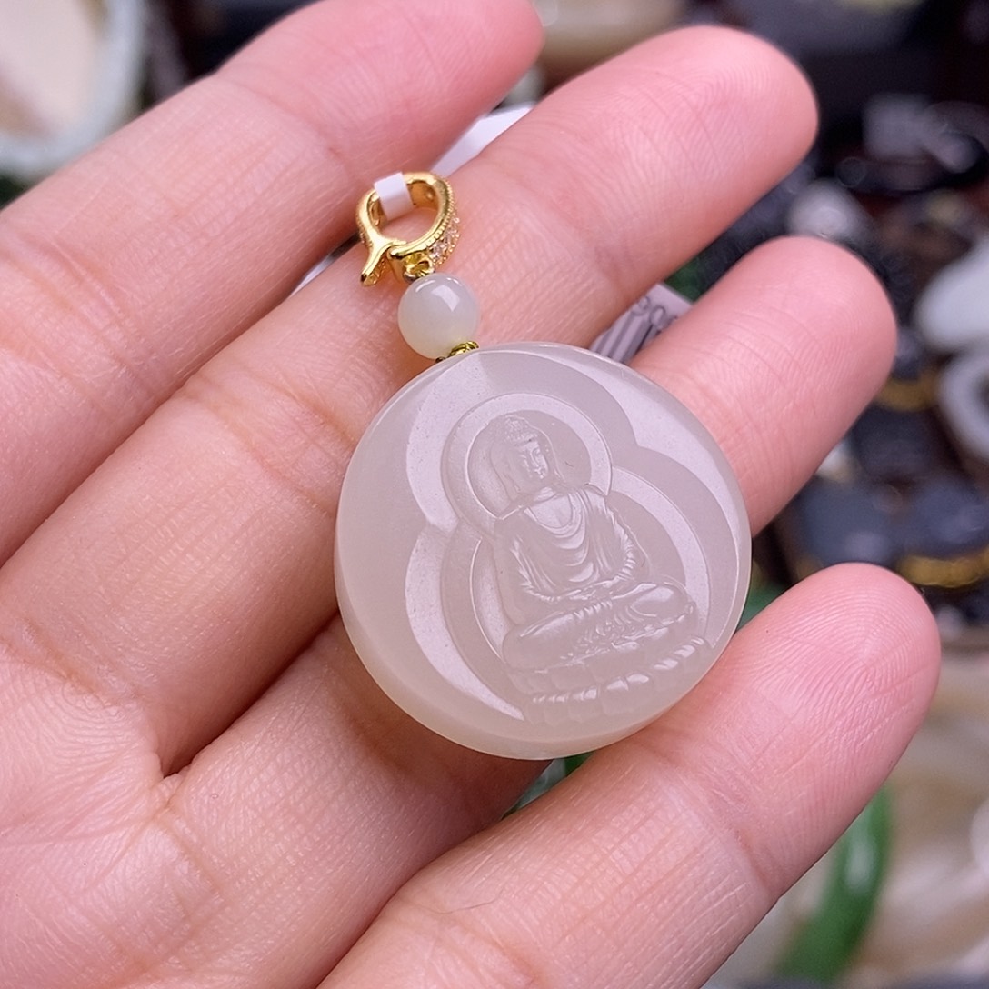 和田玉孤品福利老矿料藕粉大日如来未镶嵌