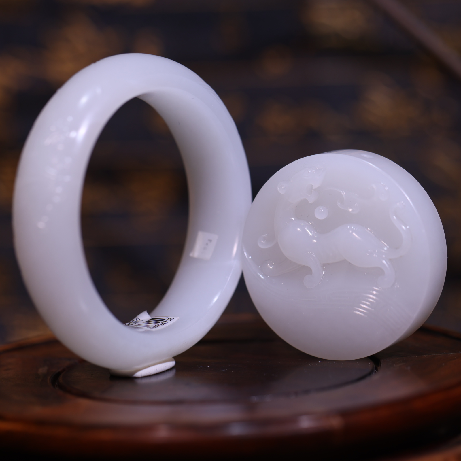 【新疆马爷珠宝】-子料手镯套镯-饕餮纹56圈口