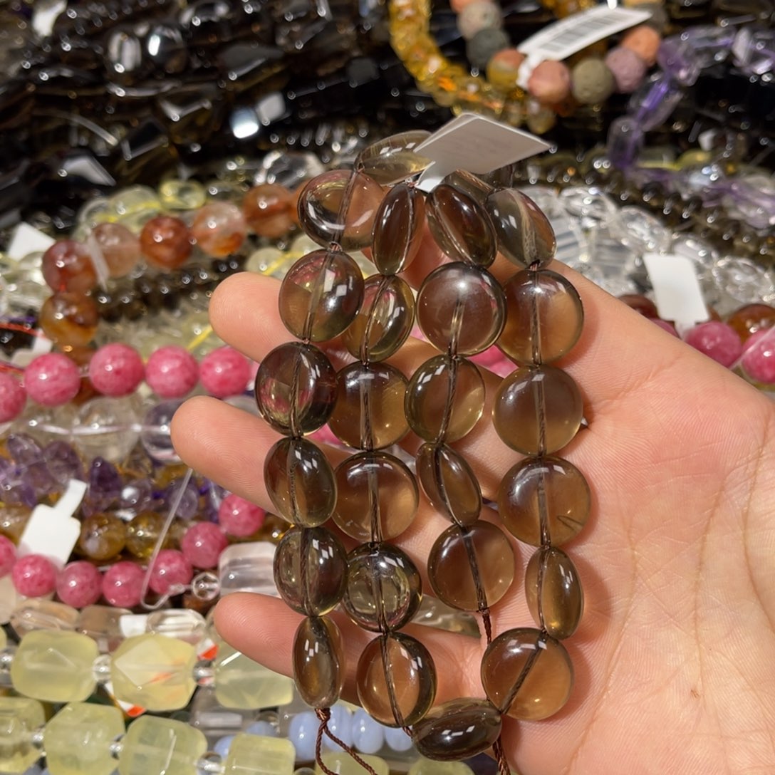 珠宝半成品银S925镶嵌紫晶净体茶晶圆饼