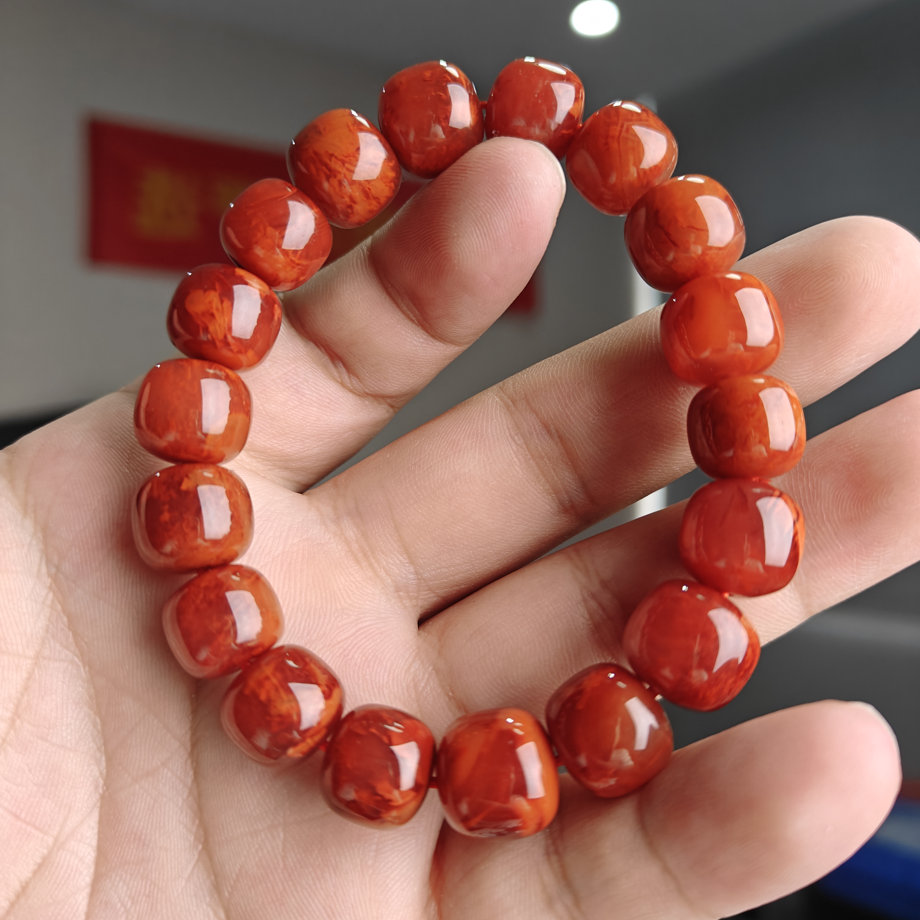 约12-13mm南红老型珠单圈手串