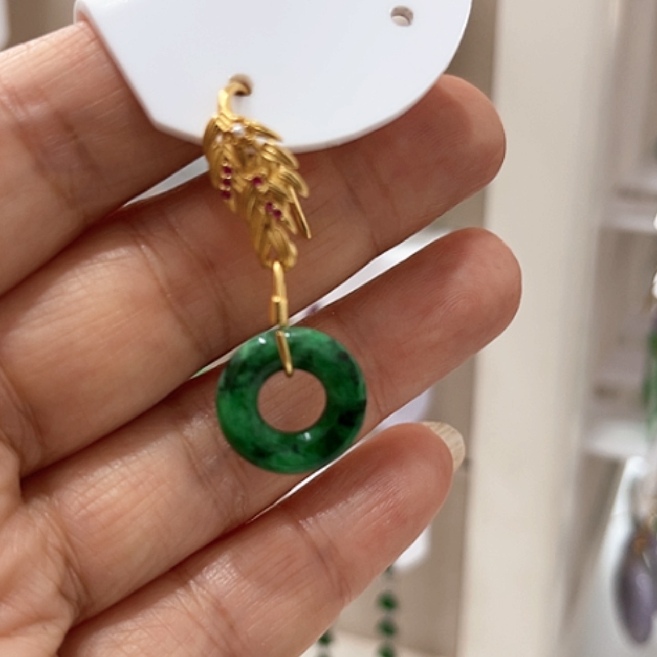 【闪购商品】翡翠耳饰银S925镶嵌D***ᧁ翡翠耳坠