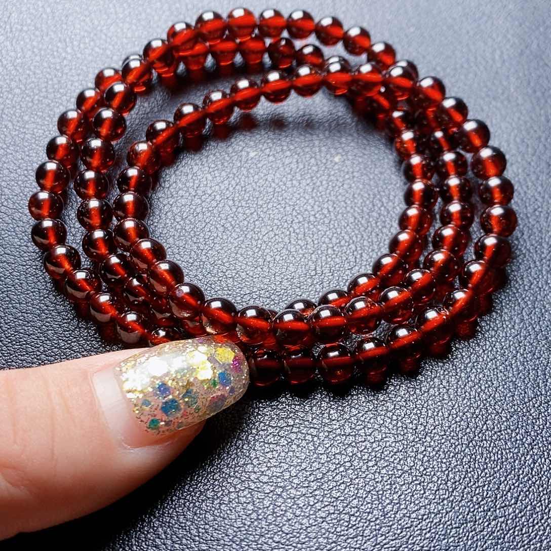 石榴石手链未镶嵌一****_5.5酒红3圈毕业级
