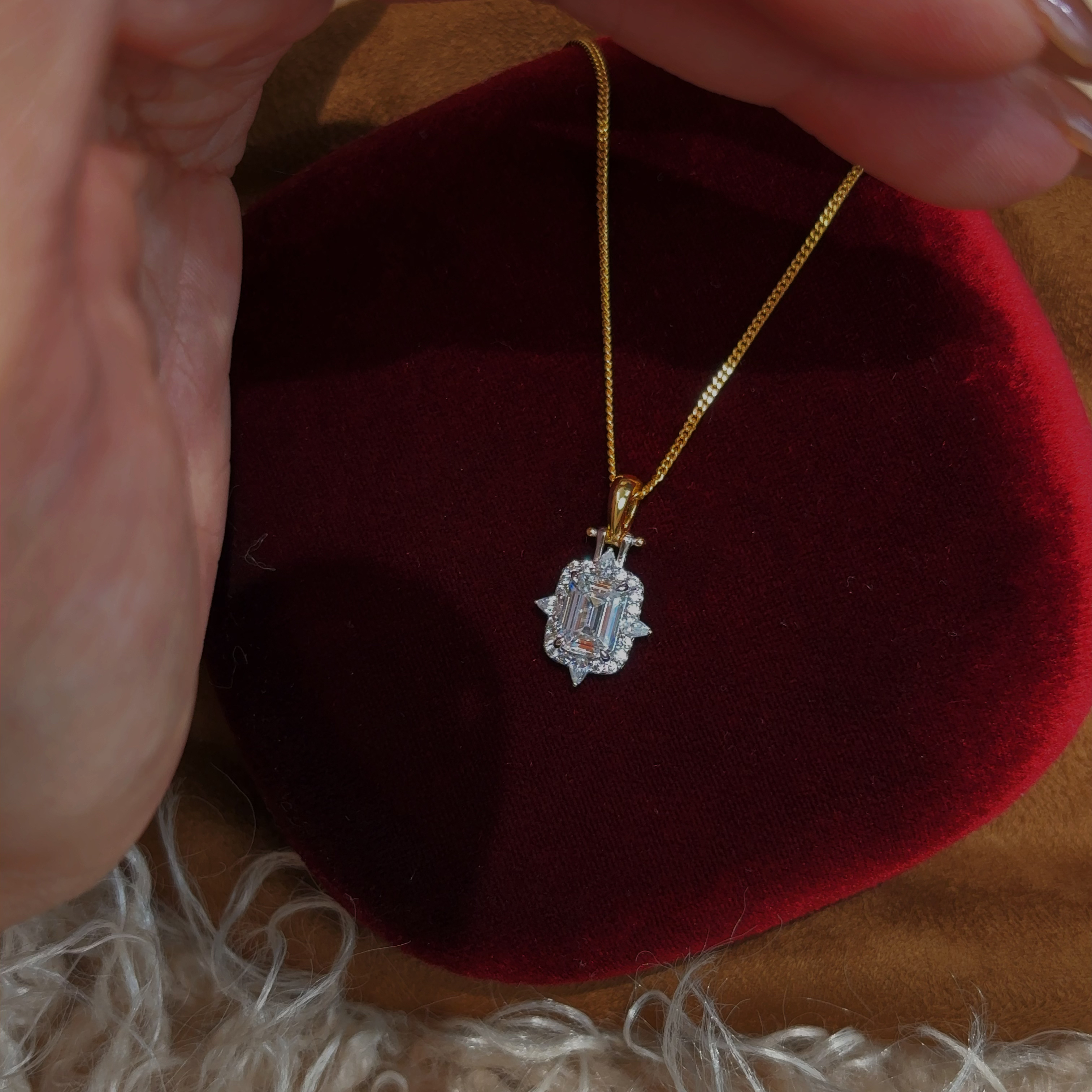 坠链均925银 「复古小方糖项链」1.5克拉祖切小方糖 宫廷复古风项链