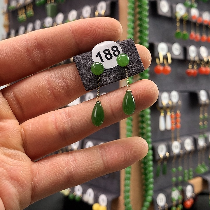 和田玉耳饰18K金镶嵌