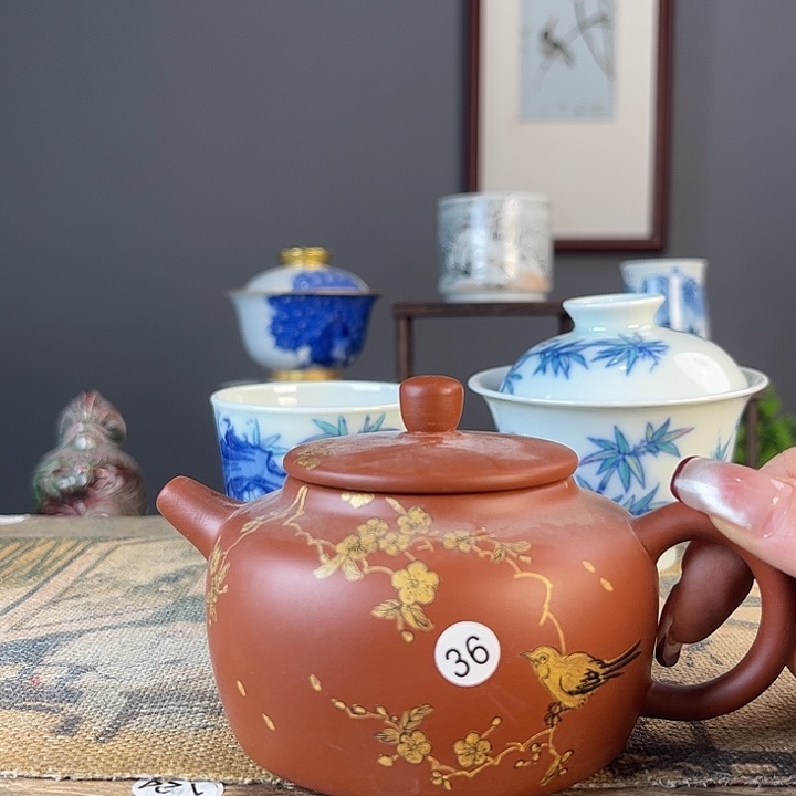 摆件景德镇柴烧茶杯多人