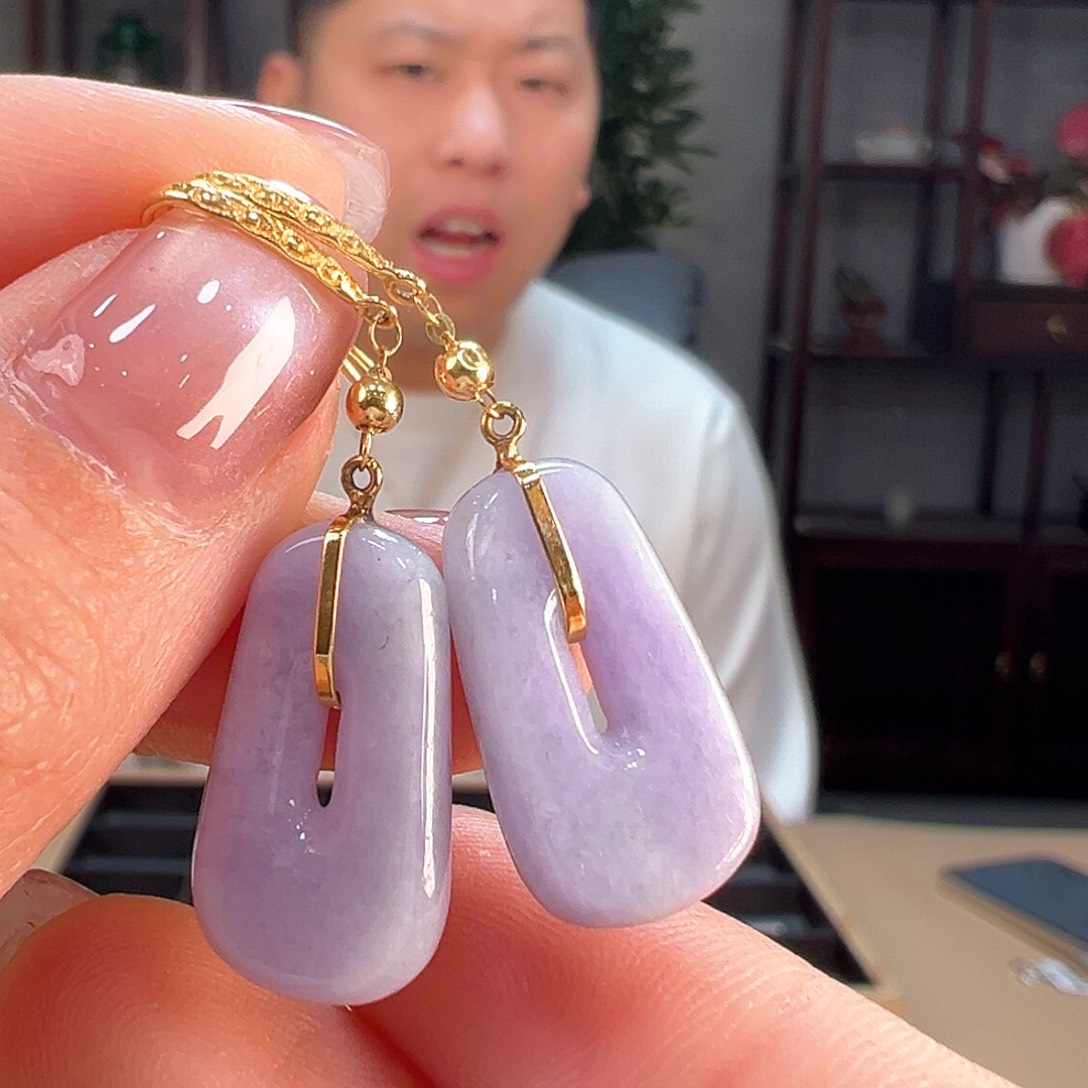 翡翠耳饰18K金镶嵌耳环