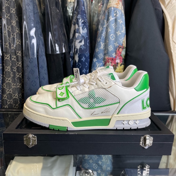 99新 LouisVuitton/路易威登 trainer白绿魔术贴板鞋/42码/原盒