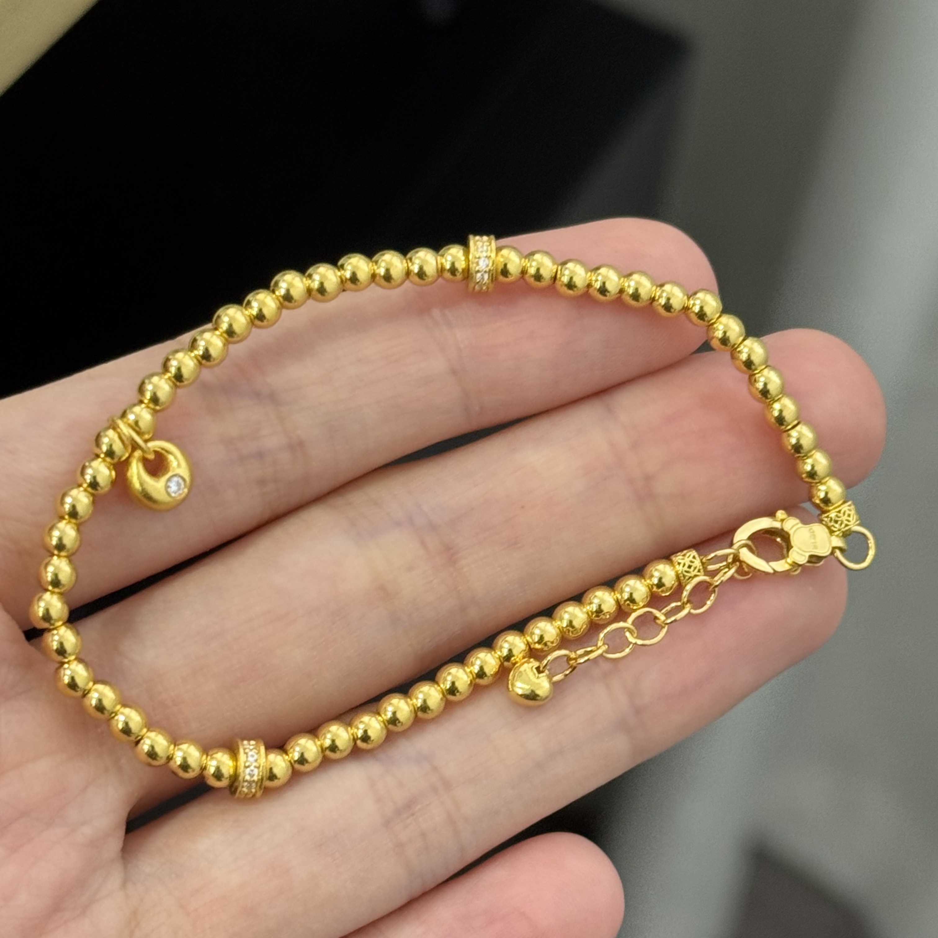 小熊扣胖福金珠手链 足金999 小熊扣头 卡3mm