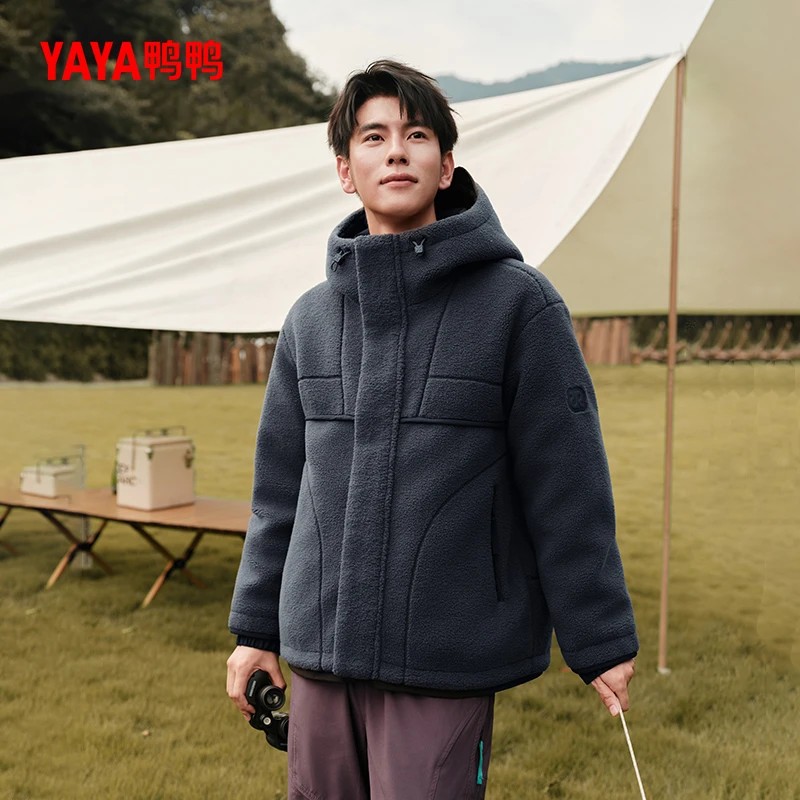 鸭鸭摇粒绒短款羽绒服男2025新款情侣款时尚百搭宽松保暖休闲外套