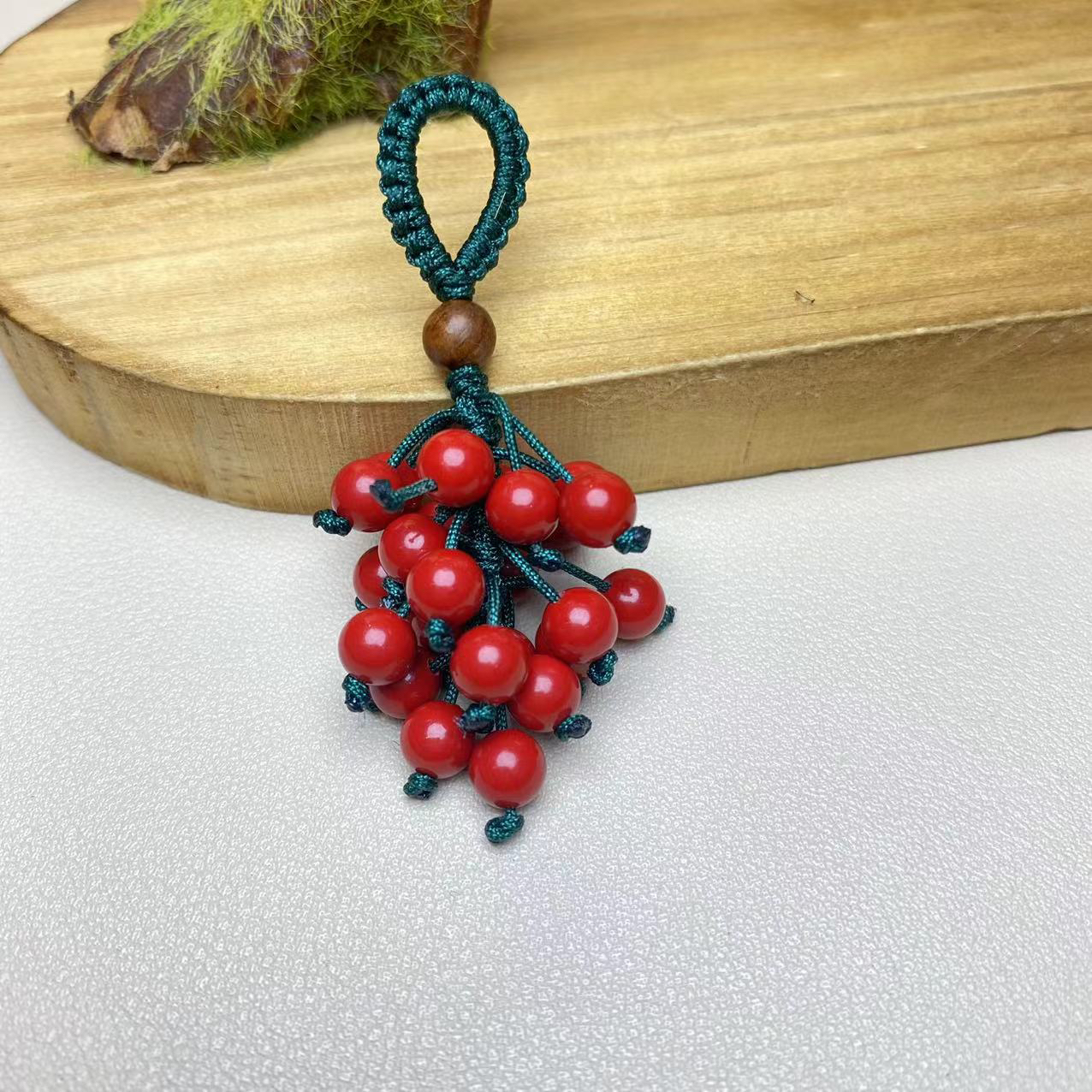含辰砂工艺品高含量朱砂红砂设计款多子多福葡萄钥匙扣保真朱砂